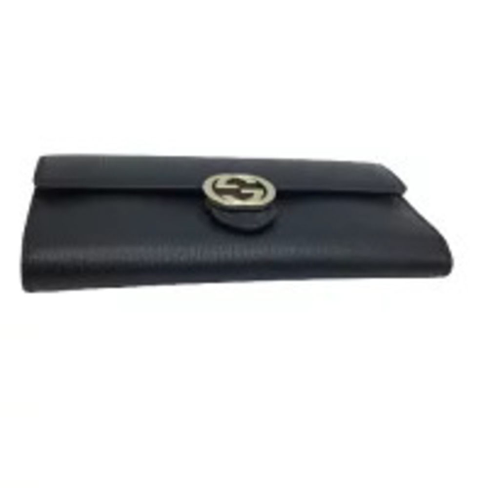 GUCCI Long Wallet Bi fold Leather Black Interlocking GG Zippered Wallet Card - Picture 5 of 10